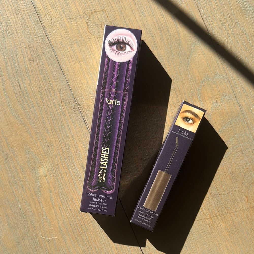 Tarte Lights, Camera, Lashes Mascara Black and Tarte tinted brow gel black brown